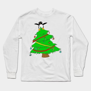 Penguin at the top of the Xmas tree Long Sleeve T-Shirt